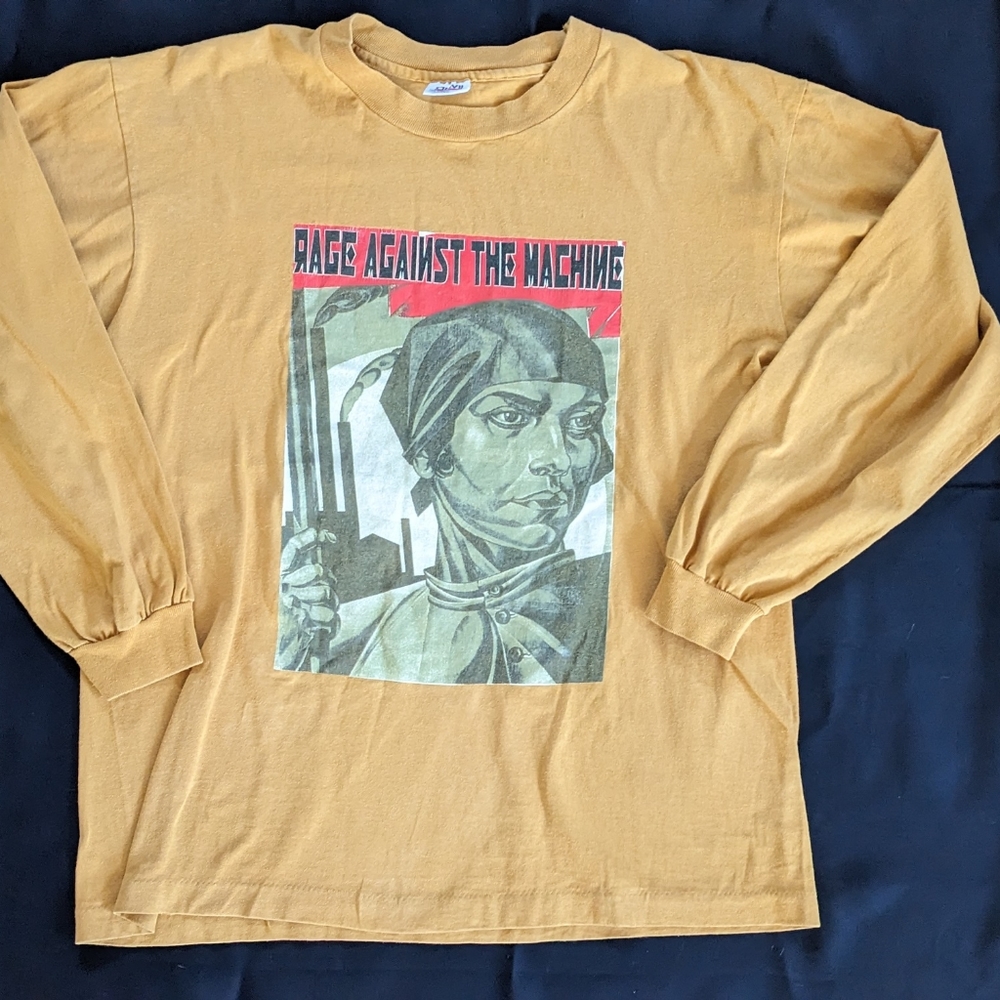 RATM women's rights long sleeve tee T gold yellow anvil large vintage 1995